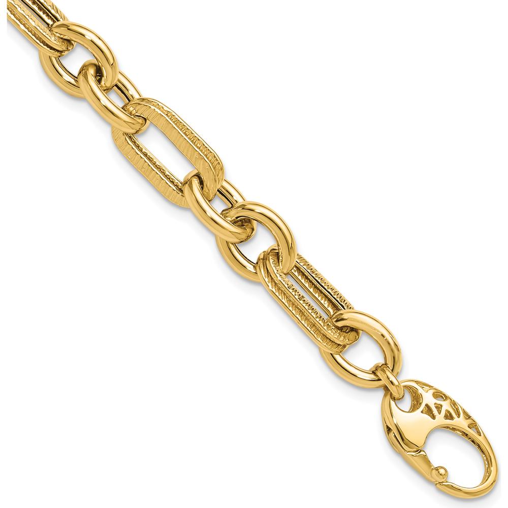 14K Yellow Gold Polished and Textured Fancy Link 7.5" Bracelet by Oro Pregiato