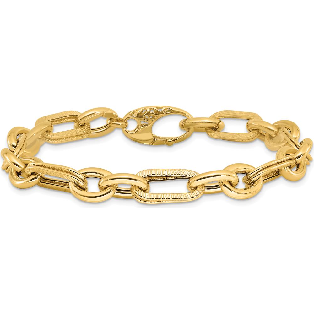 14K Yellow Gold Polished and Textured Fancy Link 7.5" Bracelet by Oro Pregiato