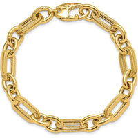 14K Yellow Gold Polished and Textured Fancy Link 7.5" Bracelet by Oro Pregiato