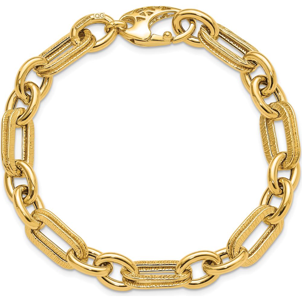 14K Yellow Gold Polished and Textured Fancy Link 7.5" Bracelet by Oro Pregiato