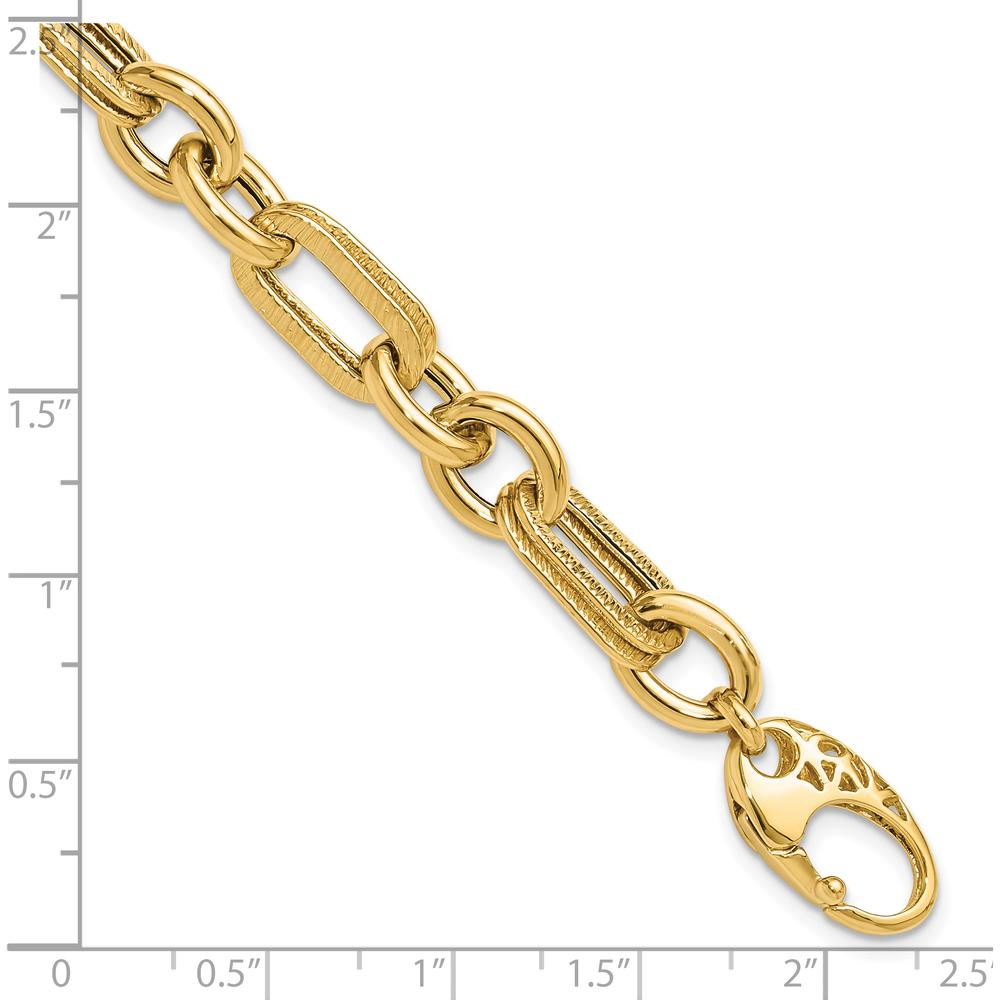 14K Yellow Gold Polished and Textured Fancy Link 7.5" Bracelet by Oro Pregiato