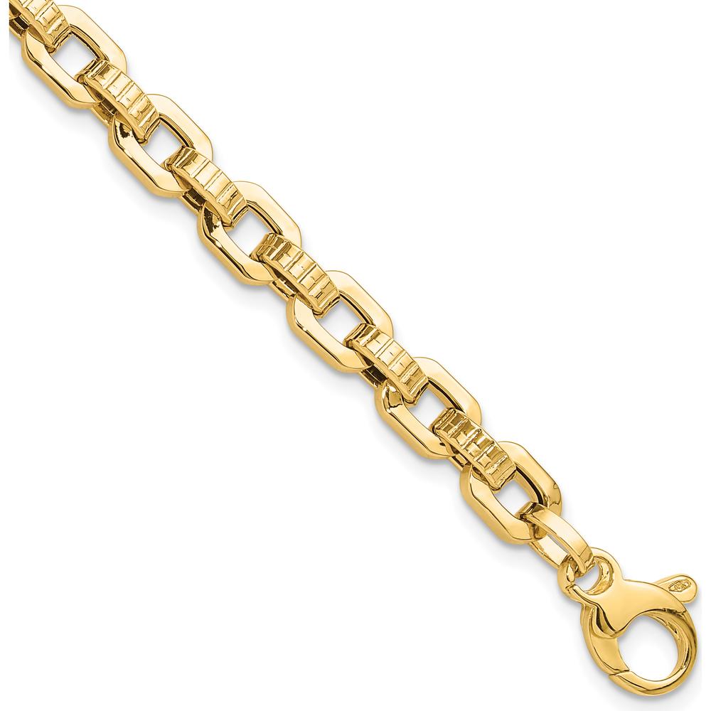 14K Yellow Gold Polished and Textured Fancy Link 7.5" Bracelet by 0