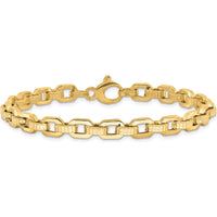 14K Yellow Gold Polished and Textured Fancy Link 7.5" Bracelet by 0