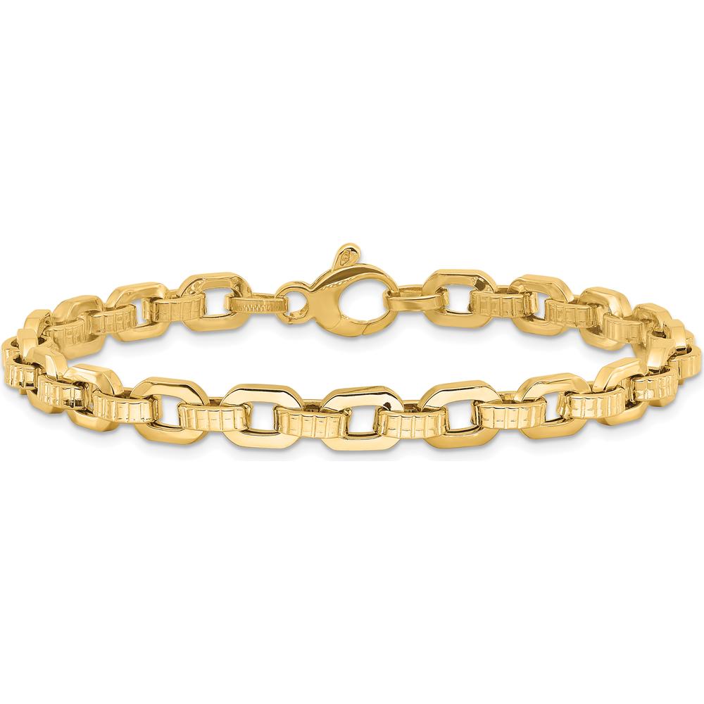 14K Yellow Gold Polished and Textured Fancy Link 7.5" Bracelet by 0