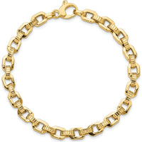 14K Yellow Gold Polished and Textured Fancy Link 7.5" Bracelet by 0