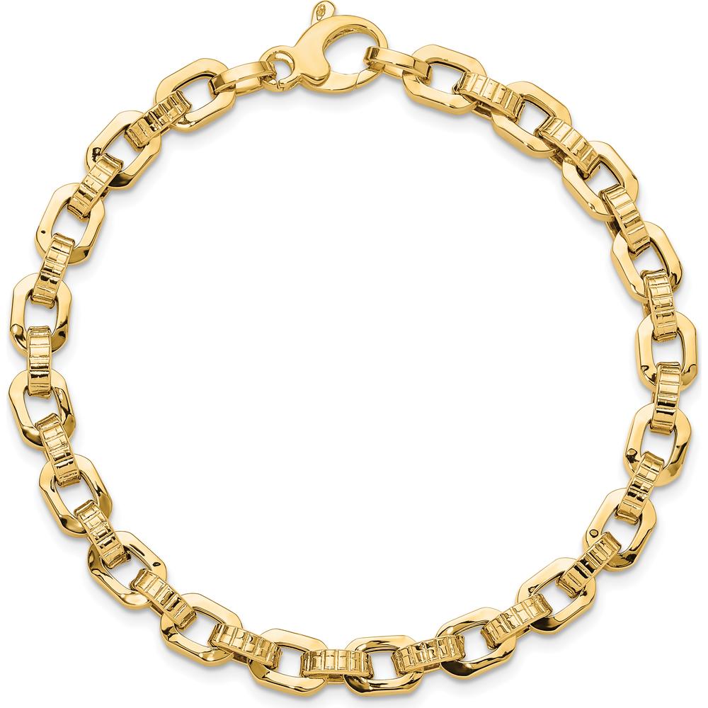 14K Yellow Gold Polished and Textured Fancy Link 7.5" Bracelet by 0