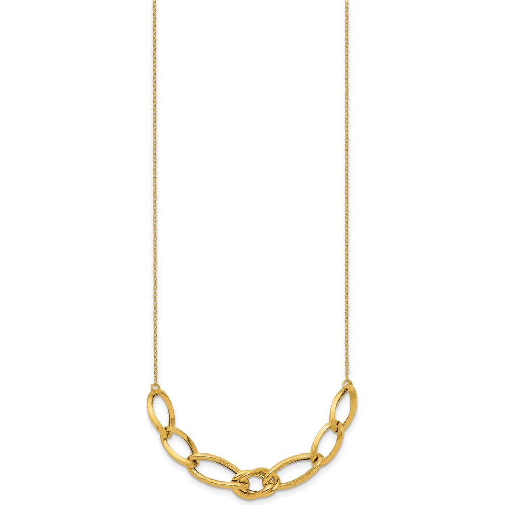 14K Yellow Gold Polished and Textured Fancy Link Necklace - 17.5" Length by 0