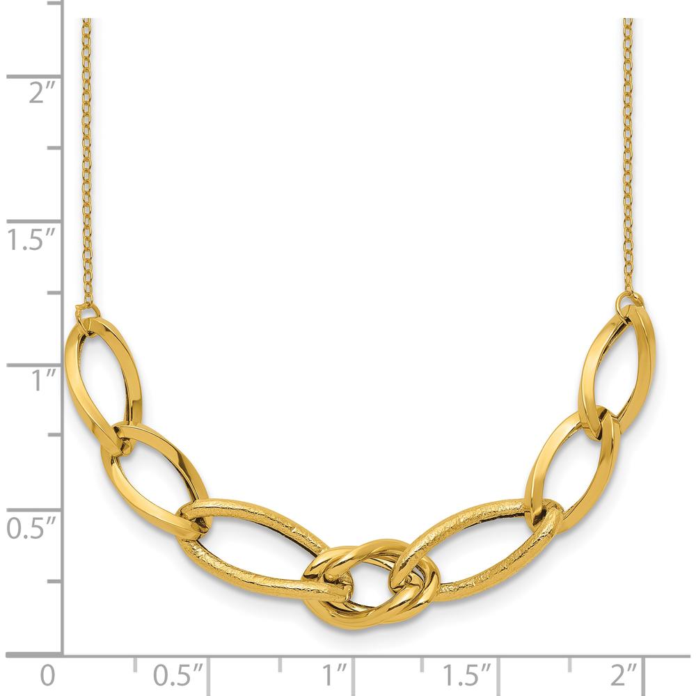 14K Yellow Gold Polished and Textured Fancy Link Necklace - 17.5" Length by 0