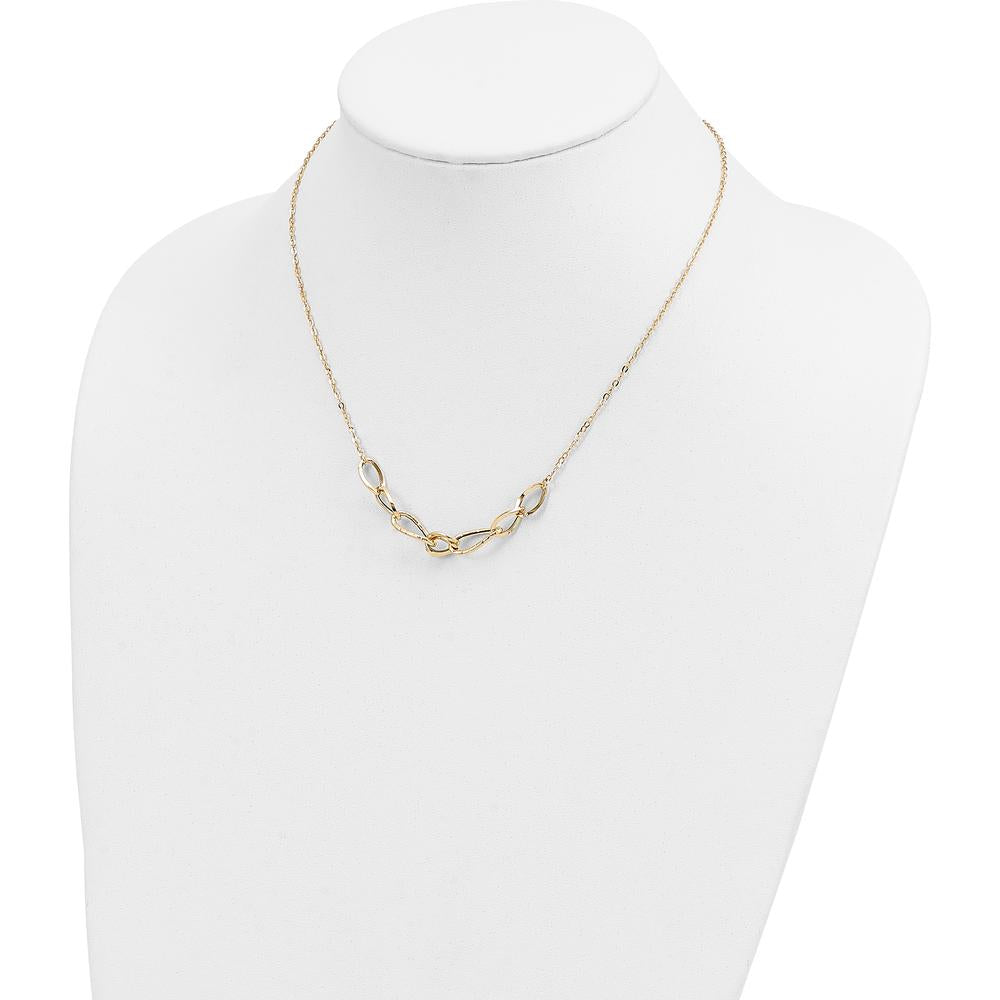 14K Yellow Gold Polished and Textured Fancy Link Necklace - 17.5" Length by 0