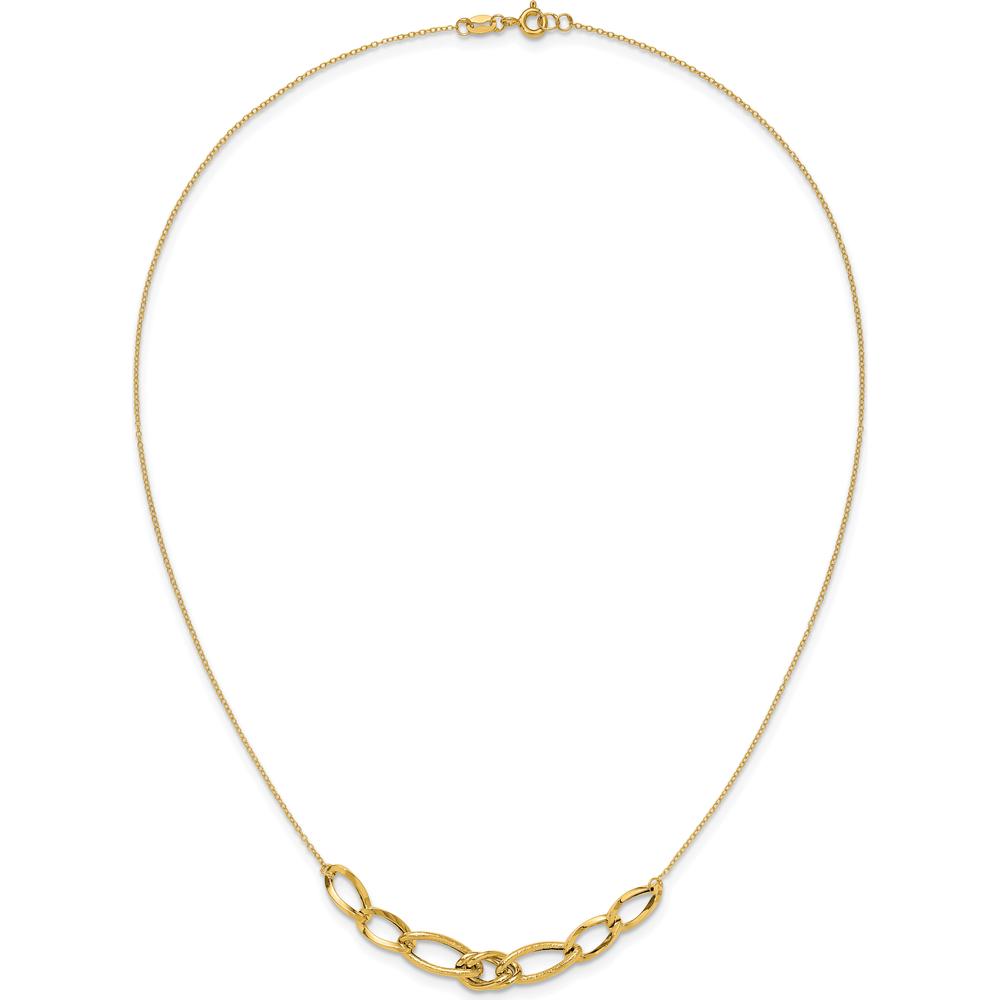 14K Yellow Gold Polished and Textured Fancy Link Necklace - 17.5" Length by 0