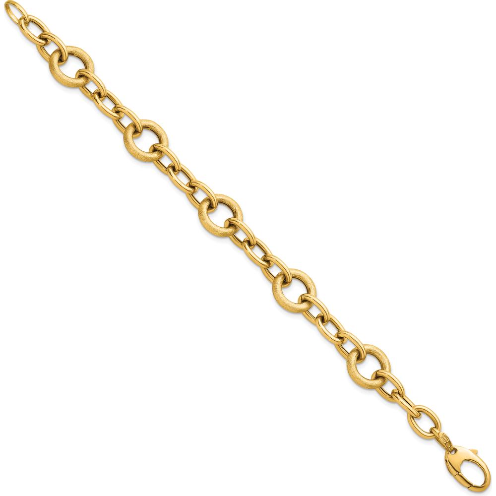 14K Yellow Gold Polished and Textured Fancy Oval and Round Link Bracelet - 7.5" Length by 0