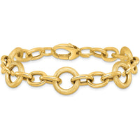 14K Yellow Gold Polished and Textured Fancy Oval and Round Link Bracelet - 7.5" Length by 0