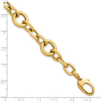 14K Yellow Gold Polished and Textured Fancy Oval and Round Link Bracelet - 7.5" Length by 0