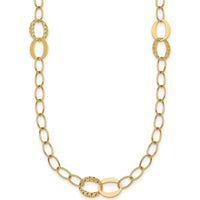 14K Yellow Gold Polished and Textured Fancy Oval Link 16.75" Necklace with Diamond-Cut Stations by 0
