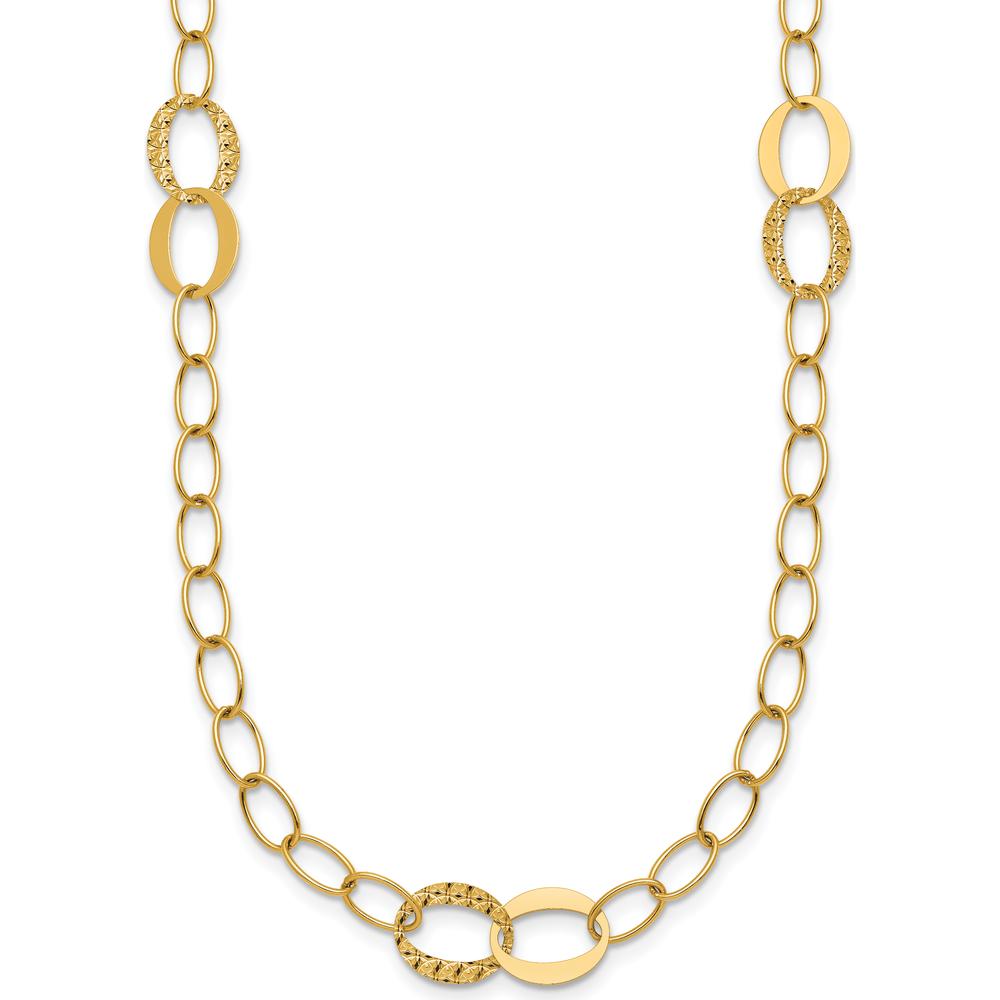 14K Yellow Gold Polished and Textured Fancy Oval Link 16.75" Necklace with Diamond-Cut Stations by 0