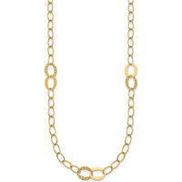 14K Yellow Gold Polished and Textured Fancy Oval Link 16.75" Necklace with Diamond-Cut Stations by 0