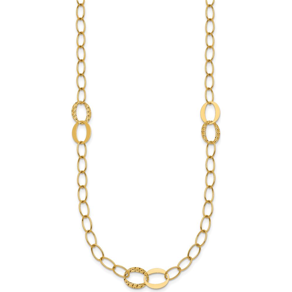 14K Yellow Gold Polished and Textured Fancy Oval Link 16.75" Necklace with Diamond-Cut Stations by 0