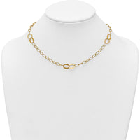 14K Yellow Gold Polished and Textured Fancy Oval Link 16.75" Necklace with Diamond-Cut Stations by 0
