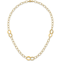 14K Yellow Gold Polished and Textured Fancy Oval Link 16.75" Necklace with Diamond-Cut Stations by 0