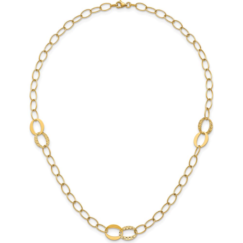 14K Yellow Gold Polished and Textured Fancy Oval Link 16.75" Necklace with Diamond-Cut Stations by 0