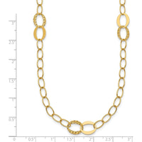 14K Yellow Gold Polished and Textured Fancy Oval Link 16.75" Necklace with Diamond-Cut Stations by 0