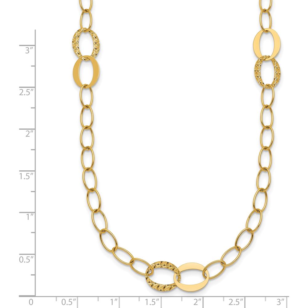 14K Yellow Gold Polished and Textured Fancy Oval Link 16.75" Necklace with Diamond-Cut Stations by 0