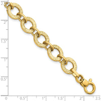 14K Yellow Gold Polished and Textured Fancy Round Link Bracelet - 7" by 0