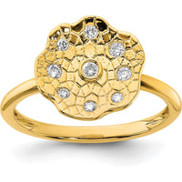 14K Yellow Gold Polished and Textured Fashion Ring with Round Diamonds - 0.12 Carat Total Diamond Weight by 0