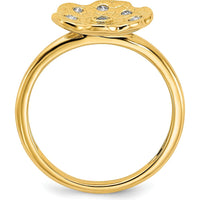 14K Yellow Gold Polished and Textured Fashion Ring with Round Diamonds - 0.12 Carat Total Diamond Weight by 0
