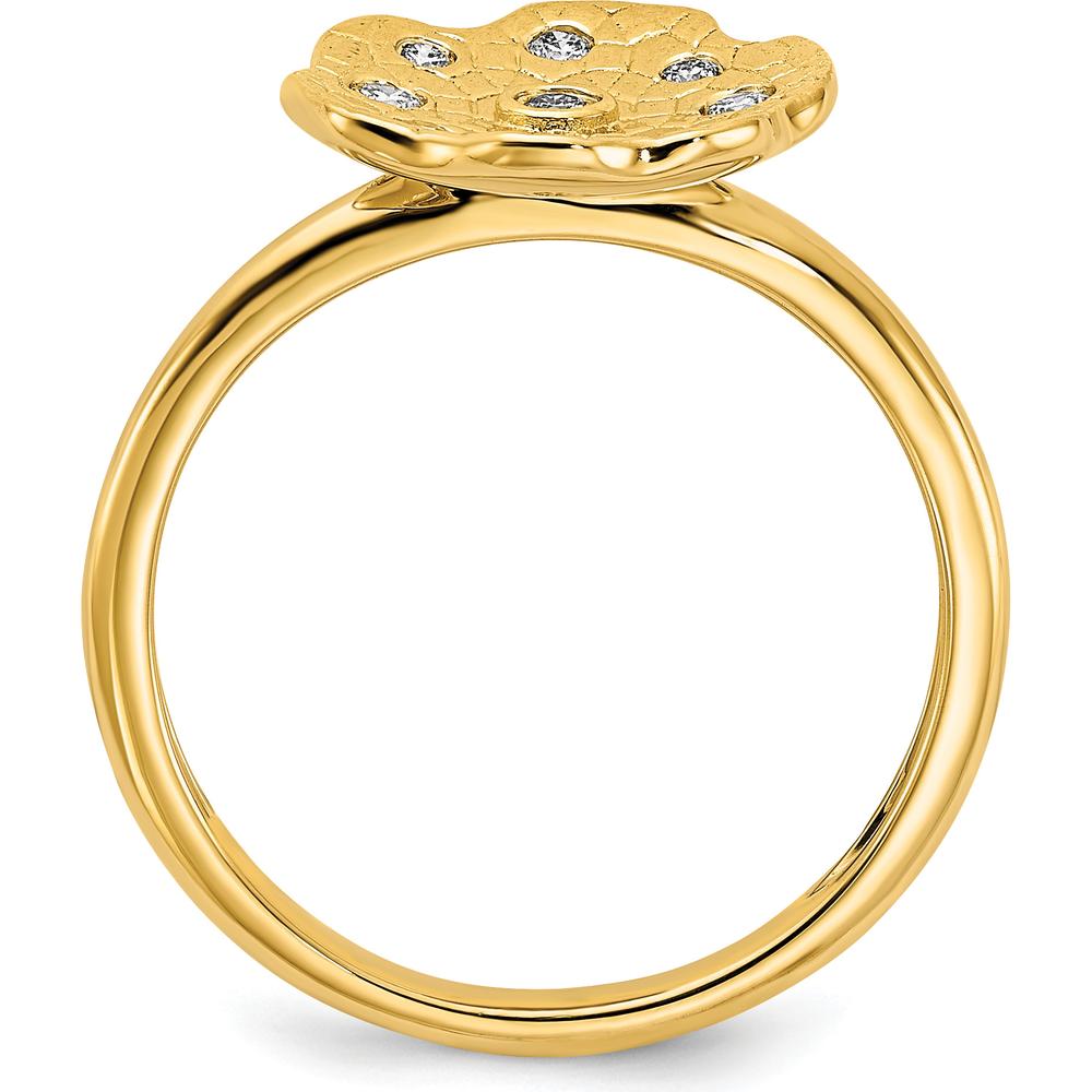 14K Yellow Gold Polished and Textured Fashion Ring with Round Diamonds - 0.12 Carat Total Diamond Weight by 0