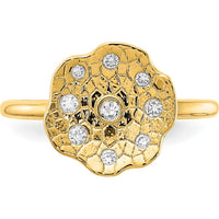 14K Yellow Gold Polished and Textured Fashion Ring with Round Diamonds - 0.12 Carat Total Diamond Weight by 0