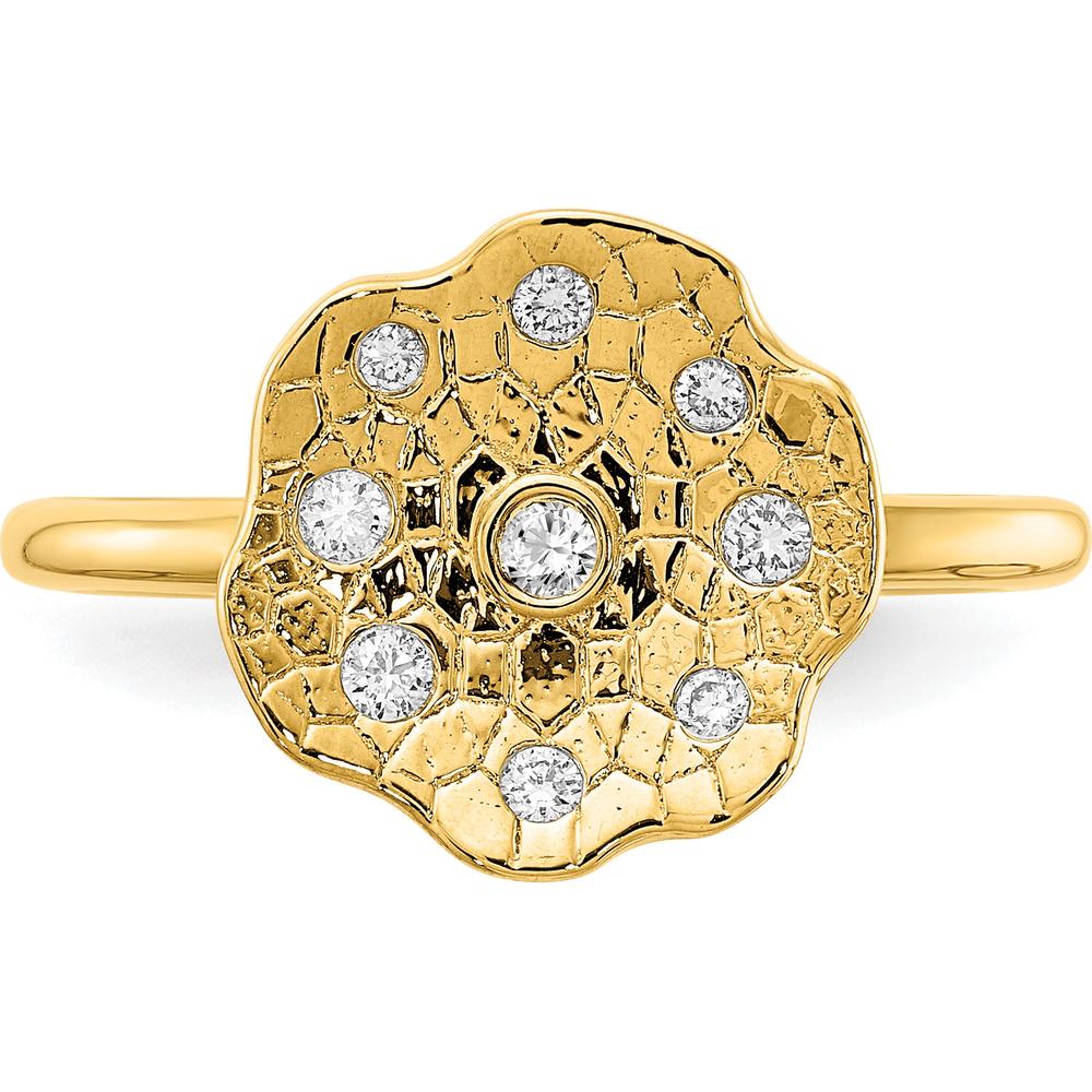 14K Yellow Gold Polished and Textured Fashion Ring with Round Diamonds - 0.12 Carat Total Diamond Weight by 0