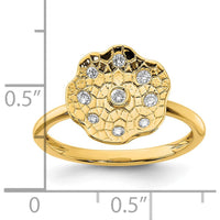 14K Yellow Gold Polished and Textured Fashion Ring with Round Diamonds - 0.12 Carat Total Diamond Weight by 0
