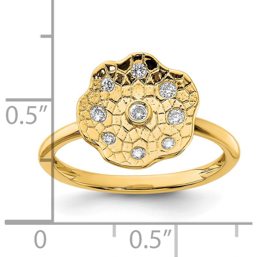 14K Yellow Gold Polished and Textured Fashion Ring with Round Diamonds - 0.12 Carat Total Diamond Weight by 0