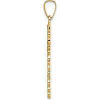 14K Yellow Gold Polished and Textured Floral Cross Pendant - 28.85mm Length by Oro Pregiato