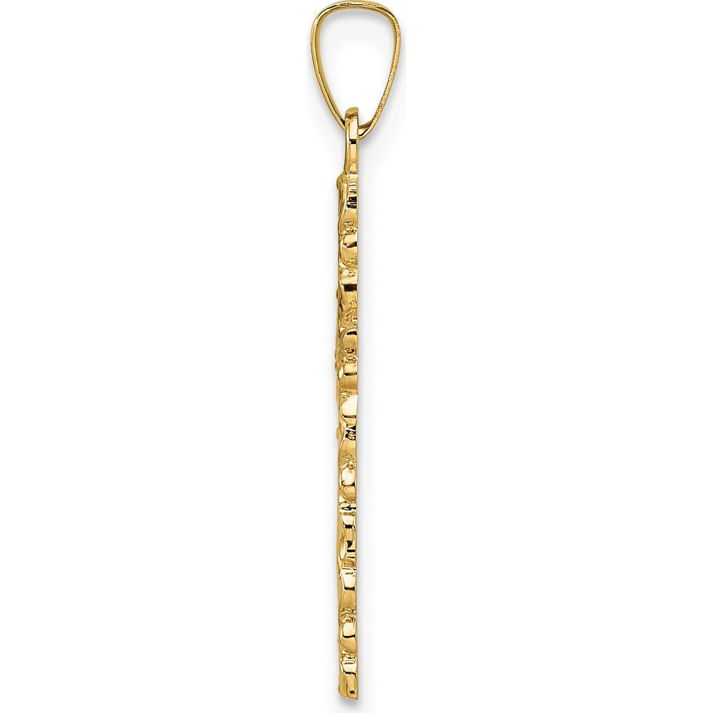 14K Yellow Gold Polished and Textured Floral Cross Pendant - 28.85mm Length by Oro Pregiato