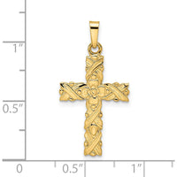 14K Yellow Gold Polished and Textured Floral Cross Pendant - 28.85mm Length by Oro Pregiato