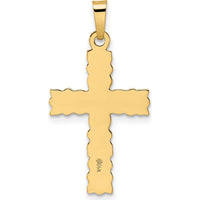 14K Yellow Gold Polished and Textured Floral Cross Pendant - 28.85mm Length by Oro Pregiato