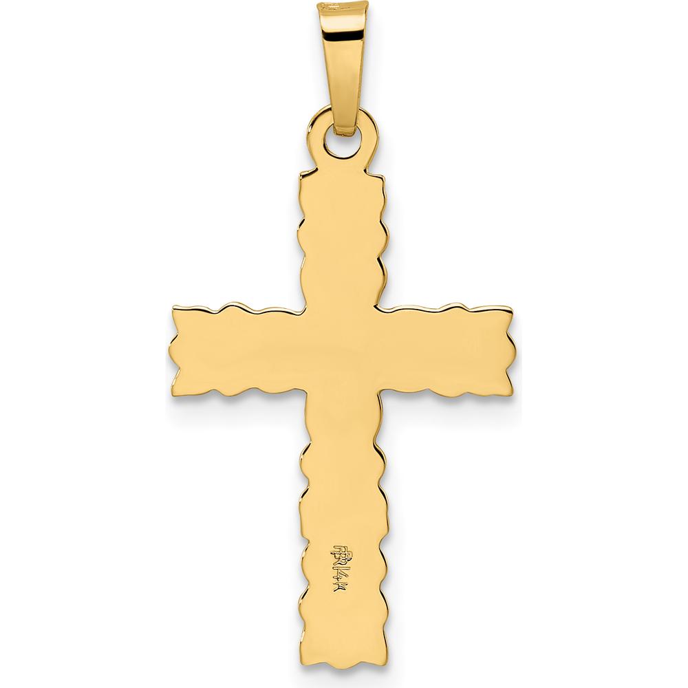 14K Yellow Gold Polished and Textured Floral Cross Pendant - 28.85mm Length by Oro Pregiato