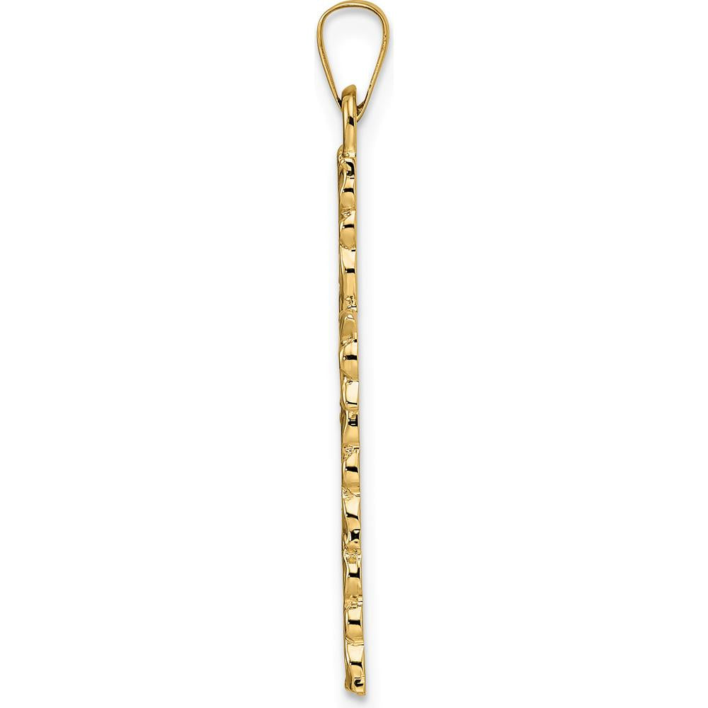 14K Yellow Gold Polished and Textured Floral Cross Pendant - 33.25mm Length by Oro Pregiato