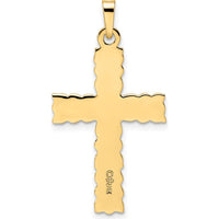 14K Yellow Gold Polished and Textured Floral Cross Pendant - 33.25mm Length by Oro Pregiato