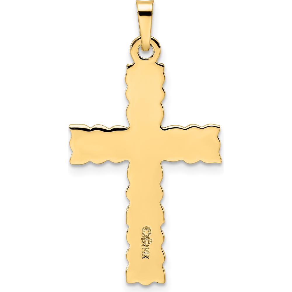 14K Yellow Gold Polished and Textured Floral Cross Pendant - 33.25mm Length by Oro Pregiato
