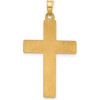 14K Yellow Gold Polished and Textured Floral Cross Pendant - 35.9mm Length by Oro Pregiato