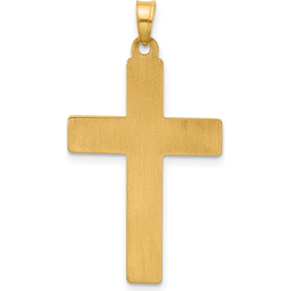 14K Yellow Gold Polished and Textured Floral Cross Pendant - 35.9mm Length by Oro Pregiato