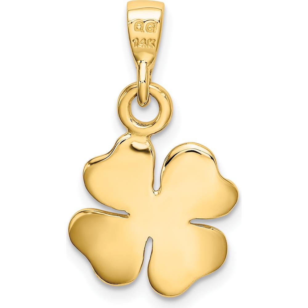 14K Yellow Gold Polished and Textured Four Leaf Clover Pendant by Oro Pregiato