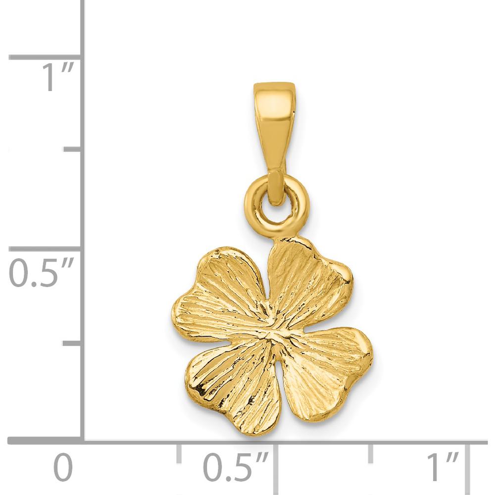 14K Yellow Gold Polished and Textured Four Leaf Clover Pendant by Oro Pregiato