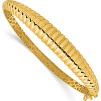 14K Yellow Gold Polished and Textured Graduated Hinged Oval Bangle Bracelet by Oro Pregiato