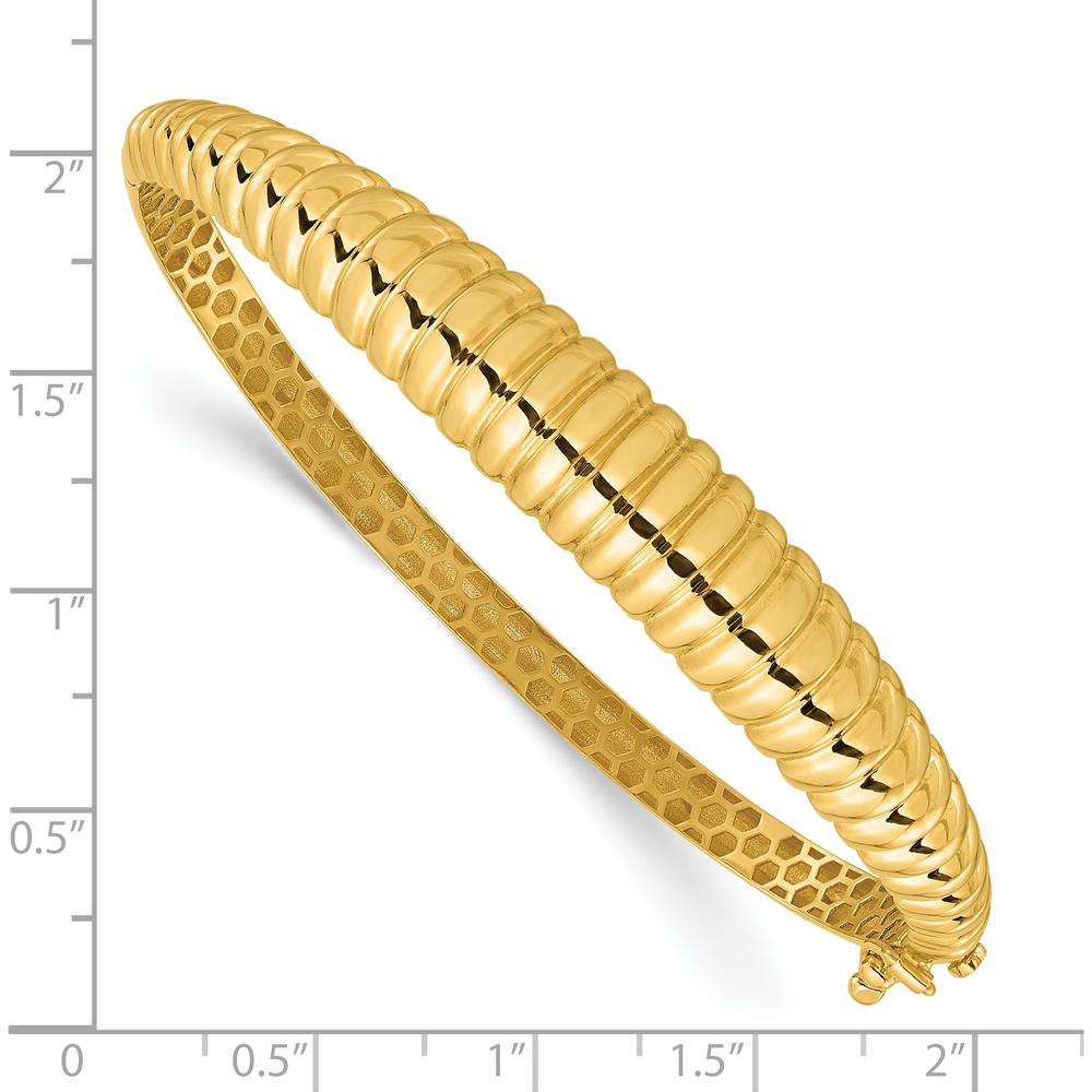 14K Yellow Gold Polished and Textured Graduated Hinged Oval Bangle Bracelet by Oro Pregiato