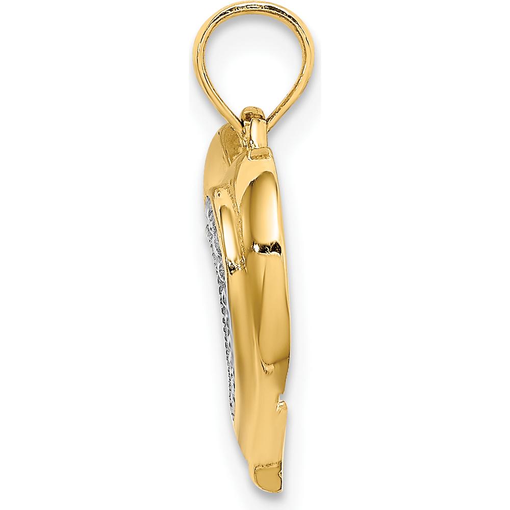 14K Yellow Gold Polished and Textured Heart Pendant with White Rhodium Accents by Oro Pregiato