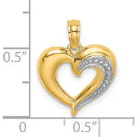 14K Yellow Gold Polished and Textured Heart Pendant with White Rhodium Accents by Oro Pregiato